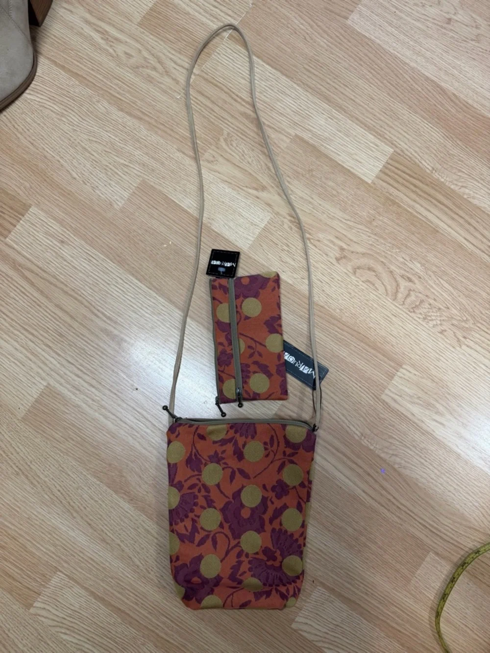 Maruca Design Orange Plum Floral Crossbody Bag Matching Pouch USA NWT Boho Set
